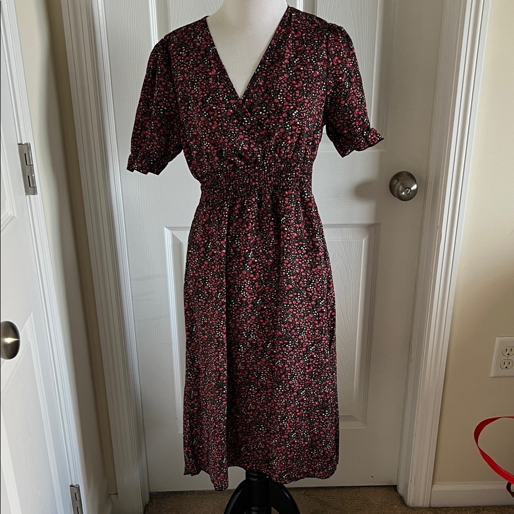 SHEIN Black and Red Floral Midi Dress